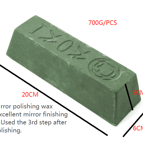 Green solid polishing compound for mirror metal finish with cotton buff wheel